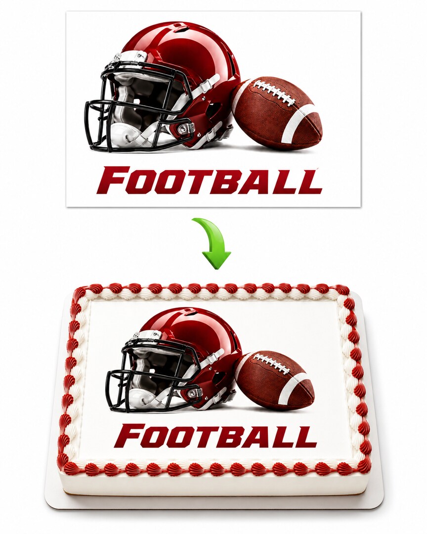 fondant football helmet topper Saskatchewan Roughriders Canadian League Cfl Edible Cake Image ABPID07781 Create a birthday cake with this Edible Cake Topper Image from A Birthday Place Red Football Helmet Ball Edible